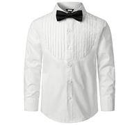 JOGAL Chemise à manches longues en coton uni pour garçon - Coupe droite - Pour enfants de 6 à 14 ans - Avec nœud papillon, Blanc., 11-12 ans
