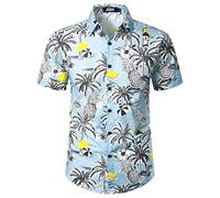 JOGAL Funky Fruit Chemise hawaïenne à manches courtes pour homme, bleu jacquier, XXL