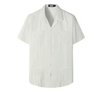 JOGAL Guayabera Chemise cubaine à manches courtes décontractée boutonnée pour la plage, blanc, XX-Large