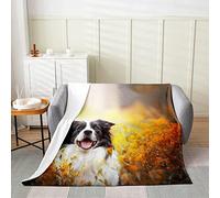 JOGAMA Couverture Polaire 130x150 cm Chien de Berger, Plaid Polaire Fleurs Flanelle 1 Personne, 3D Imprimée Couvertures et Plaids Doux et Chaud for Canape Lit