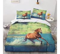 JOGAMA Housse de Couette 140x200 Cheval Brun, Cheval Au Galop Parure de Lit 1 Personne Imprimée 3D Microfibre Housse Couette Cheval Brun, 2 Taies d'oreiller 65x65 cm