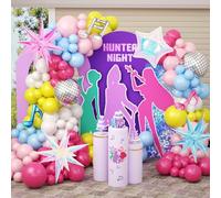 JOGAMS Kit d'arche de ballons colorés K-Pop de 175 pièces, ballons rose vif, bleu, jaune, blanc, rose avec boule disco et note de musique, ballons en aluminium irisés pour Kpop, musique, disco