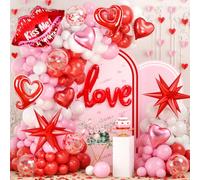 JOGAMS Kit de guirlande d'arche de ballons pour la Saint-Valentin, 210 pièces, cœurs rouges, roses et blancs, étoiles et lèvres avec lettres d'amour pour la Saint-Valentin, galentine, mariage et
