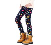 Jogging Ado Fille Leggings thermiques pour filles,pantalon de base d'hiver avec imprimé étoiles et nœuds,collants chauds doublés en polaire douce pour les jeux en extérieur(Multicolour,4-5 ans)