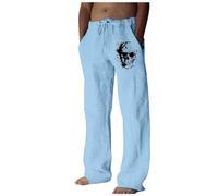 Jogging Baggy Homme Pantalon d'affaires Quatre Saisons pour Hommes,Mode décontractée numérique 3D,Jambe Droite,Style Cinq(Light Blue,L)