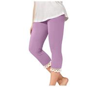 Jogging De Sport Fille Capris de Sport élastiques en Dentelle Taille Haute pour Filles,Leggings d'entraînement Extensibles de Couleur Unie,légers et Confortables pour Adolescentes(Purple,6-7 Ans)