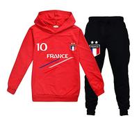 Jogging Enfant De Football France 2 étoiles Sweats à Capuche Survêtements garçon Ensembles de Sport (Red,2ans)
