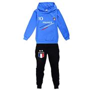 Jogging Enfant De Football France 2 étoiles Sweats à Capuche Survêtements garçon Screenprint Hoodie - Pulls Garçon 4 6 8 10 12 14 16ans (Blue,5-6ans)