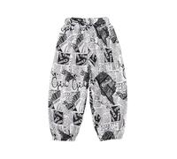 Jogging Enfant Pantalons pour filles,en soie glacée,imprimé journal,coupe ample,confortable,taille élastique,pour tous les jours,décontracté,extérieur,fête,printemps,été,automne(White,12-18 mois)
