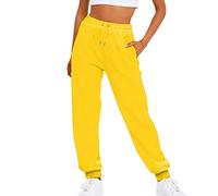Jogging Femme Pantalon Cargo Short Running Sport Survetement Legging Yoga Couleur Unie avec Poches De Décontracté pour Fitness Training Large Sweatpants Chaud Tenue Légère Ultra-Confort Jaune L