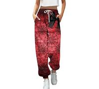 Jogging Large Femme Grande Taille, Costume Halloween Adulte Femme Pantalon De Sport Coton Taille Haute Pantalon De Détente Imprimé Floral Halloween Pants Confortable À Cordon De Serrage