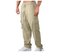 Jogging Large Homme Salopette à Poches pour Hommes,Nouvelle,Pantalon de survêtement européen décontracté avec Cordon de Serrage,Pantalon Droit(Khaki,M)