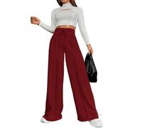 FENXIXIONE Jogging Taille Haute à Jambe Droite Pour Femmes Pantalon De Jogging à Cordon De Serrage Et Ourlet Fendu Pantalon De Survêtement Ample à Jambe Large Bas De Pantalon (S,Rouge Vin)