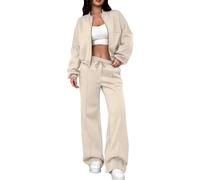 Jogging Velours Femme Jogging Polaire Femme Womens 2 Piece Outfits Sweatsuit Sets Zip Sweatshirt Baggy Fall Fashion Sweatpants with Pockets Ensemble Interieur Tenue Chaude (Beige,XL)