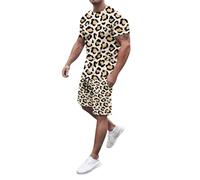Jogginganzug élégant pour homme en jaune, ensemble de T-shirt ample, deux pièces, pour hommes, motif léopard, à manches courtes, T-shirt tendance, été, décontracté, ample, haut long élégant, bleu ciel
