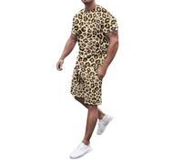Jogginganzug messieurs jaune surdimensionné, ensemble t-shirt à deux pièces, pour hommes, motif léopard, manches courtes, t-shirt à la mode, été, ample, décontracté, haut long surdimensionné élégant
