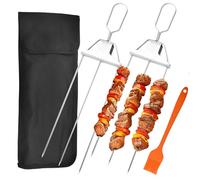 Jogoico 2PCS Brochettes de Barbecue à 3 Broches Brochettes en Acier Inoxydable Brochettes de Kebab Réutilisables Brochettes de Grill semi-automatique Brochettes en métal pour Viande Légumes