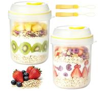 Jogoico Lot de 2 Gobelets à Muesli 500ml Pots à Yaourt avec Couvercle | Bols Muesli à Emporter avec Sangle Micro-ondes Étanches et Réutilisable Conteneur à Fruits pour Petit-déjeuner Bureau École