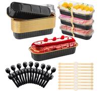 Jogoico Lot de 30 Mini Moules à Pain avec Couvercles et Cuillères 200ML Moules à Pâtisserie en Aluminium Rectangulaires Petite Barquette pour Pain Gâteaux Anniversaire Pique nique la Cuisine Noir
