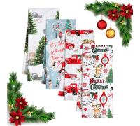 Jogoico Lot de 4 Torchons de Cuisine 100% Coton - Torchons de Noël et Vaisselle 40 x 70 cm - Serviettes de Cuisine Super Absorbantes - Multi-usages - 4 Thèmes