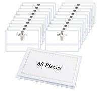 Jogoico Porte Badge 60PCS Badges Personnalisable Badge Plastique 90x56mm | Porte-Carte Horizontal avec Clip et Épingle d'Identité Transparent Résistant à l’Eau Pour Badge Infirmiere Ecoles Entreprises