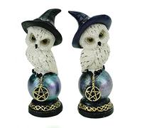 Joh. Vogler GmbH Vogler Lot de 2 chouettes de sorcière 14 cm Figurine de fée chouette Uhu Occulte pentagramme Witch Multicolore 14 x 8 x 7 cm
