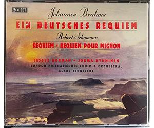 Johannes Brahms - 2-CD BRAHMS / SCHUMANN - EIN DEUTSCHES REQUIEM / REQUIEM POUR MIGNON - KLAUS TENNSTEDT / JESSYE NORMAN / LPO & CHOIR (LET OP: GEEN BOOKLET EN ONDUIDELIJK OF DEZE ER WEL BIJ HEEFT GEZETEN / SCHIJFJES ZIJN ALS NIEUW)