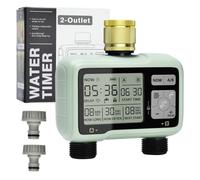Johgee Ordinateur d'irrigation 2 Sorties avec entrée en Laiton, minuterie d'arrosage numérique avec Retard de Pluie, contrôle Automatique/Manuel, minuterie d'eau de Jardin