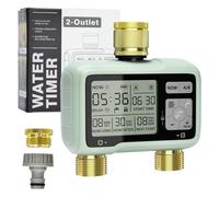 Johgee Unité d'irrigation à 2 sorties, avec entrée et sortie en laiton, horloge numérique d'irrigation avec écran LCD, contrôle automatique/manuel, minuterie, pour jardin