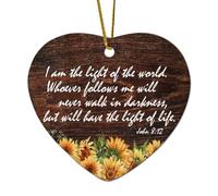 John 8:12 I Am The Light of The World Whoever Follows Me Will Never Walk in Darkness But Will Have Heart Décoration de Noël en céramique pour sapin de Noël Hiver Nouvel An Vacances Cadeau souvenir