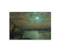 John Atkinson Grimshaw célèbre peinture Southwark Bridge au clair de lune (1887) Poster Impression sur toile Décoration d'intérieur Chambre à coucher Décoration moderne 30 x 45 cm