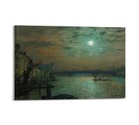 John Atkinson Grimshaw célèbre peinture Southwark Bridge au clair de lune (1887) Poster Impression sur toile Décoration d'intérieur Chambre à coucher Décoration moderne 60 x 90 cm