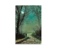 John Atkinson Grimshaw (Lovers on A Moonlit Lane (2)) - Impression sur toile polyvalente - Décoration murale pour salon, chambre à coucher - 30 x 45 cm