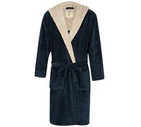 John Christian Robe de Chambre en Polaire Doux à Capuche, Chaud, Bleu/Gris Clair - Homme (L)