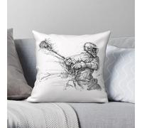 John Crank Lacrosse Offense Taie d'oreiller carrée en polyester et lin Motif velours Fermeture éclair Housse de coussin décorative pour voiture