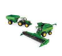 ERTL John Deere Kit de récolte agricole - Échelle 1:32 - Comprend un tracteur John Deere 7290R, une moissonneuse-batteuse S780 et un chariot à grains - Jouets de collection sous licence officielle