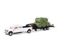 John Deere Ford Pickup with Gooseneck Trailer with Bales & Bale Holder, White, Green 46631