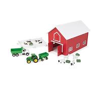 John Deere Jouet Britains 24 pièces avec Animaux de la Ferme, véhicules et Grange Rouge (échelle 1:64) - Grange avec poignée intégrée pour Rangement - Jouet Enfant 3 Ans et +.