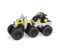 John Deere Monster Treads Rev and Roar Semi Playset - Jouet Monster Truck avec Effet Sonore de Moteur Vrombissant, Remorque Amovible et Mini Tracteur - Jouet Monster Truck pour de 3 Ans