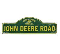 John Deere Plaque en métal - 45,7 x 14 cm - Plaque en étain John Deere Road avec logo Moline, vert et jaune
