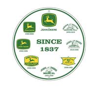 John Deere - Plaque Ronde Histoire des Logos Blanc 30,5 cm en Métal avec Montage Mural