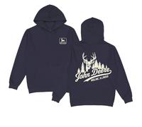 JOHN DEERE Sweat à capuche bleu foncé à manches longues avec logo et imprimé cerf dans le dos pour les agriculteurs et les fans de plein air, bleu marine, XXL