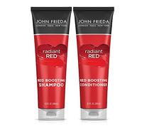 John Frieda Ensemble shampoing et après-shampooing rehausseur de rouge, shampoing et après-shampooing rouge radieux pour cheveux roux, aide à améliorer les nuances de cheveux roux, avec grenade et
