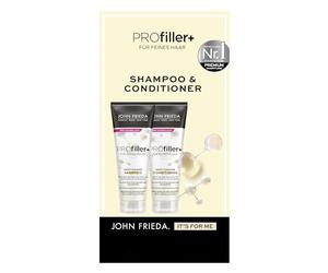 John Frieda PROfiller+ Kit - Shampoing, 250 ml & après-shampoing, 250 ml - Type de cheveux : fin - Densifie et nourrit les cheveux - Avec biotine et acide hyaluronique