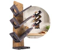 John Paddle Casier à vin mural en bois de pin - Style vintage rétro - 60 x 30 x 12 cm - Pour 3 bouteilles de vin - Avec support en verre pour 2 verres à vin - Décoration murale - Idée cadeau (doré