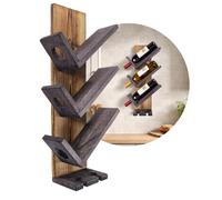 John Paddle Casier à vin mural en bois de pin vintage rétro 60 x 30 x 12 cm Étagère à bouteilles pour 3 bouteilles de vin avec support en verre pour 2 verres à vin - Décoration murale - Idée cadeau