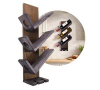 John Paddle Casier à vin mural en bois de pin vintage rétro 60 x 30 x 12 cm Étagère à bouteilles pour 3 bouteilles de vin avec support en verre pour 2 verres à vin - Décoration murale - Idée cadeau