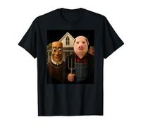 John Pork American Gothic Drôle Viral Meme Art Dank Brainrot T-Shirt Graphique avec Valeur