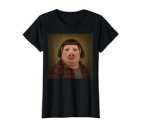 John Pork avec Une Coupe de Cheveux Bob Meme Silly Funny Brainrot T-Shirt Graphique avec Valeur, Femme, Noir, S