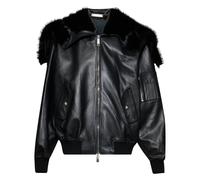 John Richmond - Blouson de motard en cuir avec col en fourrure - Homme - Vestes - Noir - Taille: S